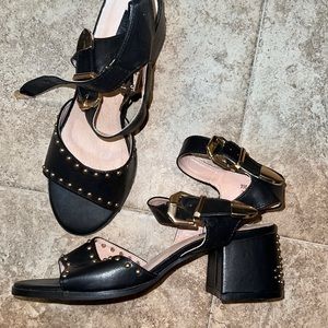 Black Leather Double Buckle Sandals Size 7
